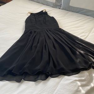 White House Black Market Black Halter Cocktail Dress with Gold Chain